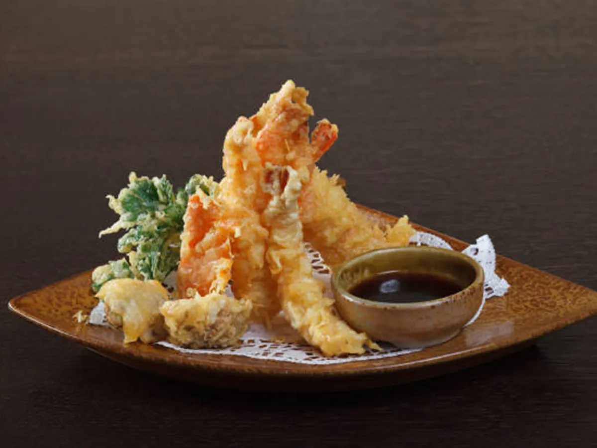 Tempura shrimps with soy sauce at Love Sushi, a Japanese Restaurant in Thornton