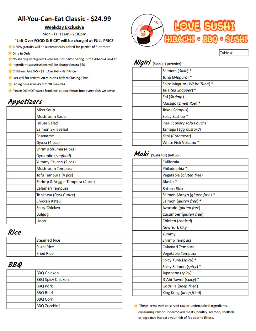 Restaurant Classic menu 1, detailed description provided below